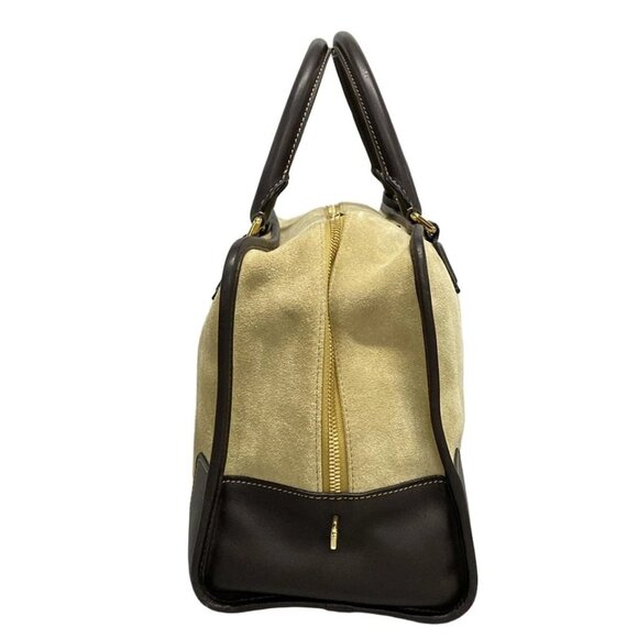 LOEWE Amazona 36 - Beige Dark Brown Suede Leather Handbag 537-060325 - Picture 4 of 11